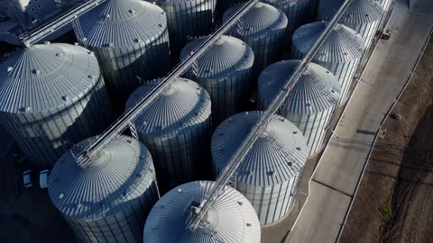 Elevator. Grain elevator. Granary. Large metal structure grain elevator Storage Stock Footage 328922207
