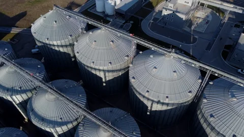 Elevator. Grain elevator. Granary. Large metal structure grain elevator Storage Stock Footage 328922240