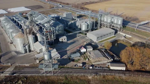 Elevator. Grain elevator. Granary. Large metal structure grain elevator Storage Stock Footage 328922684