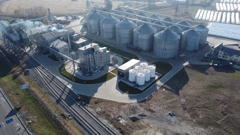 Elevator. Grain elevator. Granary. Large metal structure grain elevator Storage Stock Footage 328926002