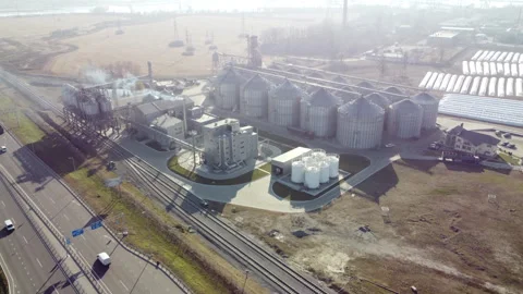 Elevator. Grain elevator. Granary. Large metal structure grain elevator Storage Stock-Footage 328926707