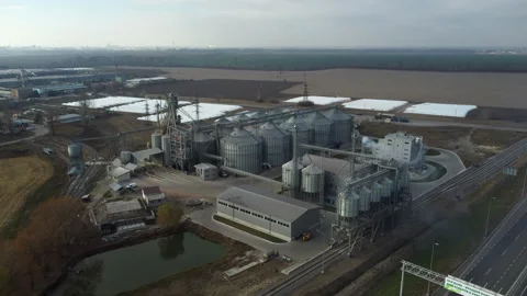 Elevator. Grain elevator. Granary. Large metal structure grain elevator Storage Stock Footage 328938285