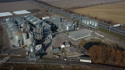 Elevator. Grain elevator. Granary. Large metal structure grain elevator Storage Stock Footage 329392996