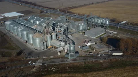 Elevator. Grain elevator. Granary. Large metal structure grain elevator Storage Stock Footage 329393023
