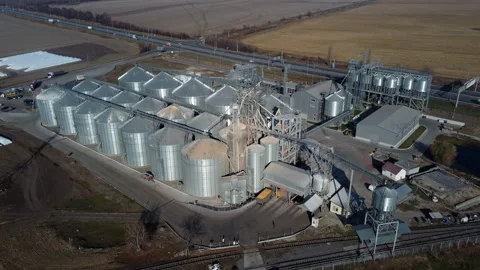 Elevator. Grain elevator. Granary. Large metal structure grain elevator Storage Stock Footage 329393051