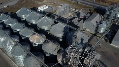 Elevator. Grain elevator. Granary. Large metal structure grain elevator Storage Stock Footage 329393174