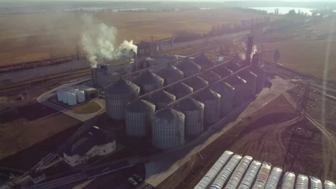 Elevator. Grain elevator. Granary. Large metal structure grain elevator Storage Stock Footage 329393210