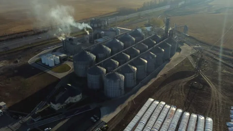 Elevator. Grain elevator. Granary. Large metal structure grain elevator Storage Stock Footage 329393240