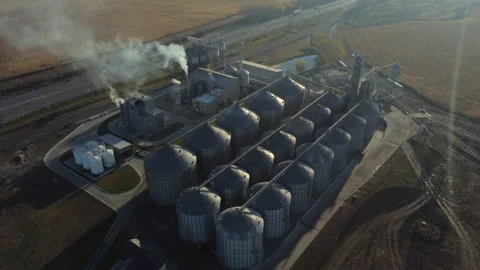 Elevator. Grain elevator. Granary. Large metal structure grain elevator Storage Stock Footage 329393278