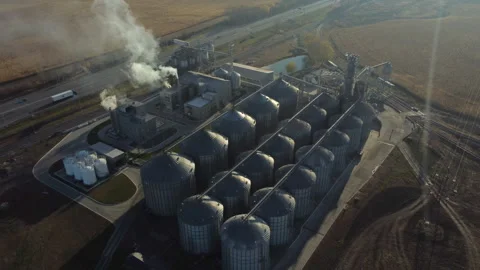 Elevator. Grain elevator. Granary. Large metal structure grain elevator Storage Stock Footage 329393294