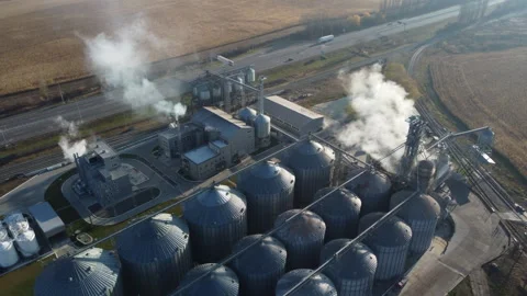 Elevator. Grain elevator. Granary. Large metal structure grain elevator Storage Stock Footage 329393331