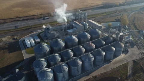 Elevator. Grain elevator. Granary. Large metal structure grain elevator Storage Stock Footage 329393389