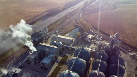 Elevator. Grain elevator. Granary. Large metal structure grain elevator Storage Stock Footage 329393405