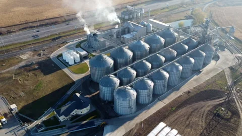 Elevator. Grain elevator. Granary. Large metal structure grain elevator Storage Stock Footage 329393427
