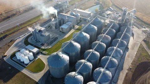 Elevator. Grain elevator. Granary. Large metal structure grain elevator Storage Stock Footage 329393432