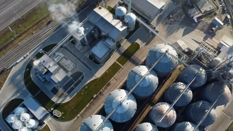 Elevator. Grain elevator. Granary. Large metal structure grain elevator Storage Stock Footage 329393459