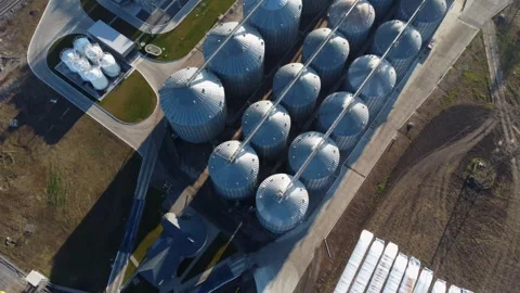Elevator. Grain elevator. Granary. Large metal structure grain elevator Storage Stock Footage 329393508