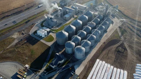 Elevator. Grain elevator. Granary. Large metal structure grain elevator Storage Stock Footage 329393510