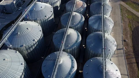 Elevator. Grain elevator. Granary. Large metal structure grain elevator Storage Stock Footage 329393569