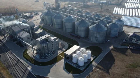 Elevator. Grain elevator. Granary. Large metal structure grain elevator Storage Stock Footage 331114063