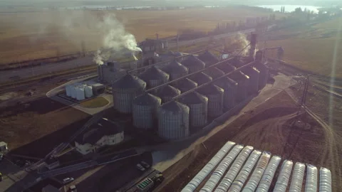 Elevator. Grain elevator. Granary. Large metal structure grain elevator Storage Video stock 331115211