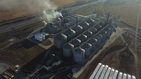 Elevator. Grain elevator. Granary. Large metal structure grain elevator Storage Video stock 331115309