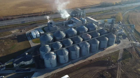 Elevator. Grain elevator. Granary. Large metal structure grain elevator Storage Stock-Footage 331115432