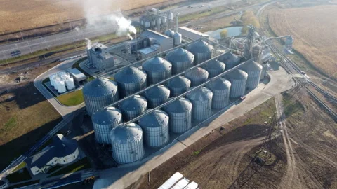 Elevator. Grain elevator. Granary. Large metal structure grain elevator Storage Stock Footage 331115473