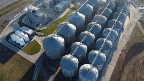 Elevator. Grain elevator. Granary. Large metal structure grain elevator Storage Stock Footage 331115540