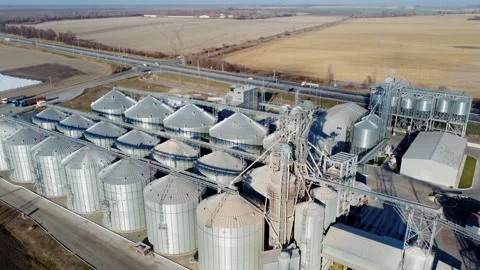 Elevator. Grain elevator. Granary. Large metal structure grain elevator Storage Video stock 331183090