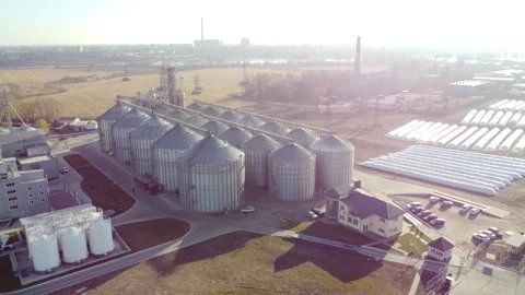 Elevator. Grain elevator. Granary. Large metal structure grain elevator Storage Video stock 331183486
