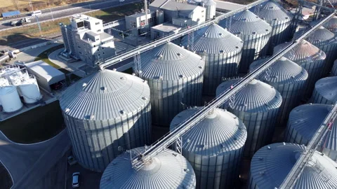 Elevator. Grain elevator. Granary. Large metal structure grain elevator Storage Stock-Footage 331183735