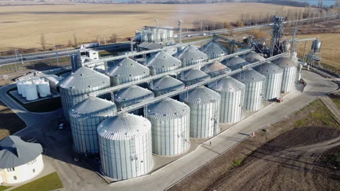Elevator. Grain elevator. Granary. Large metal structure grain elevator Storage Video stock 331183879