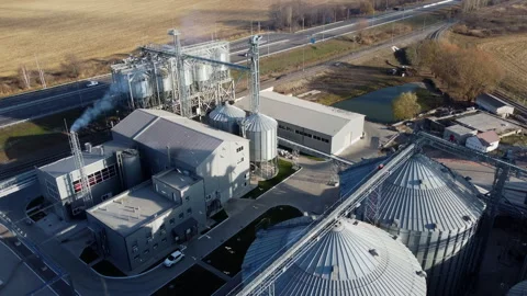 Elevator. Grain elevator. Granary. Large metal structure grain elevator Storage Stock Footage 331184286