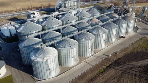 Elevator. Grain elevator. Granary. Large metal structure grain elevator Storage Stock Footage 331184351