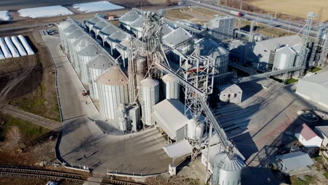 Elevator. Grain elevator. Granary. Large metal structure grain elevator Storage Stock Footage 331184488
