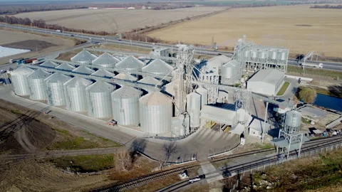 Elevator. Grain elevator. Granary. Large metal structure grain elevator Storage Stock Footage 331184665