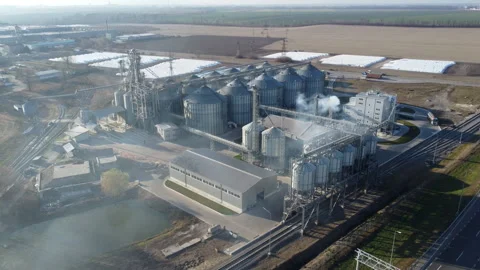 Elevator. Grain elevator. Granary. Large metal structure grain elevator Storage Stock Footage 331184786