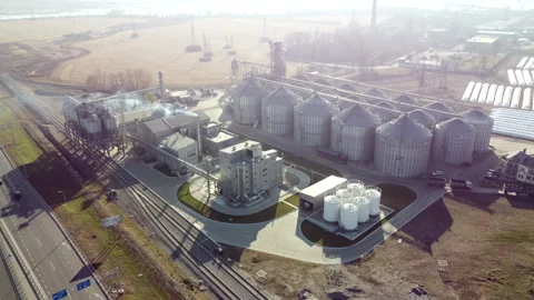 Elevator. Grain elevator. Granary. Large metal structure grain elevator Storage Video stock 331184884