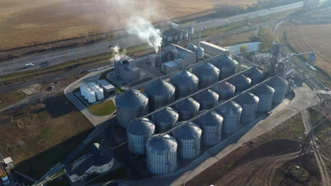 Elevator. Grain elevator. Granary. Large metal structure grain elevator Storage Video stock 331184962