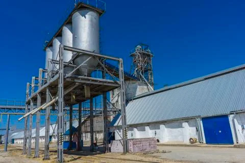 Elevator grain loading point and granary. Complex for storing grain, corn, su Stock Photos