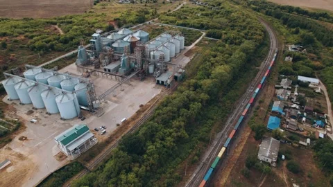 Elevator - grain processing complex for compound feeds Stock Footage 164586486