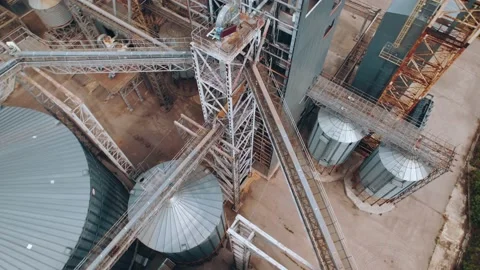 Elevator - grain processing complex for compound feeds Stock Footage 164586803