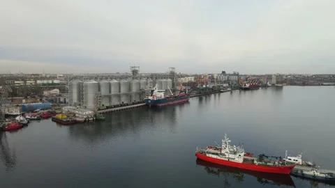 Elevator, grain, wheat, ships are standing. War in Ukraine. Stock Footage 196236028