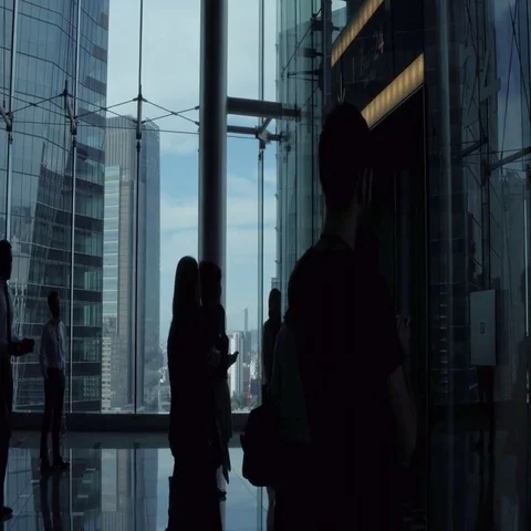 In the elevator hall people get out from elevator Stock Footage 69543248
