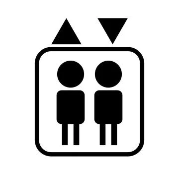 Elevator icon and two passenger icons. Vector. Stock Illustration