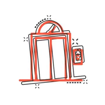Elevator icon in comic style. Lift cartoon vector illustration on white isola イラスト素材