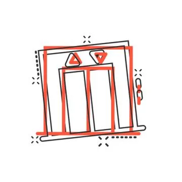 Elevator icon in comic style. Lift cartoon vector illustration on white isola イラスト素材
