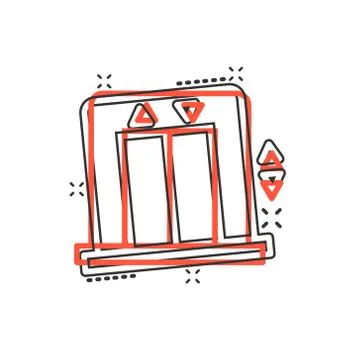 Elevator icon in comic style. Lift cartoon vector illustration on white isola Ilustración de archivo