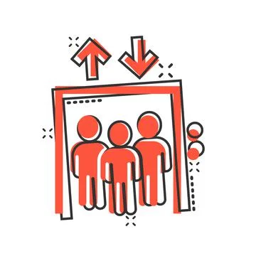 Elevator icon in comic style. Lift cartoon vector illustration on white isola イラスト素材
